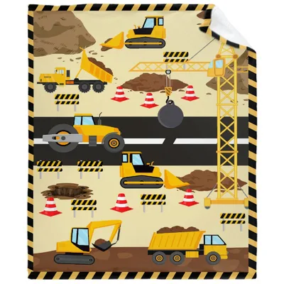 Construction Trucks and Excavators Blanket featuring yellow bulldozers