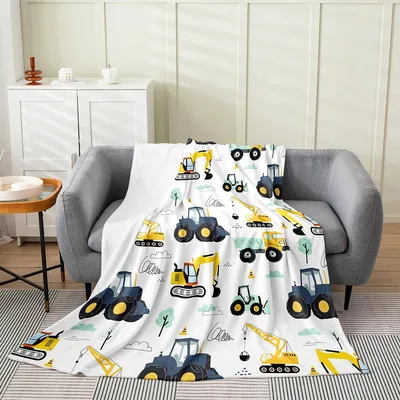 Cartoon Construction Trucks Pattern Blanket