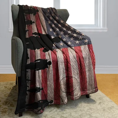 American Flag Soldiers Blanket: Rustic Design with Silhouettes