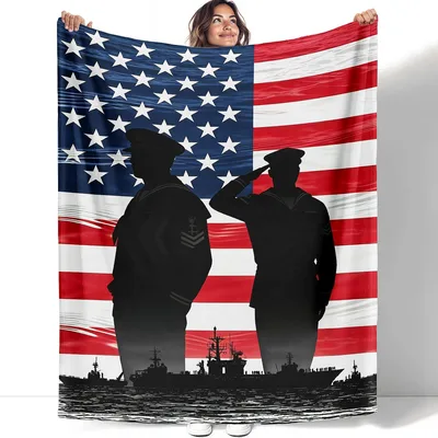 Military Salute Flag Blanket: Navy Silhouette Design