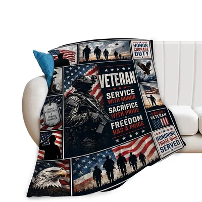 Veteran Patriotic Flag Eagle Blanket Honoring Service and Sacrifice