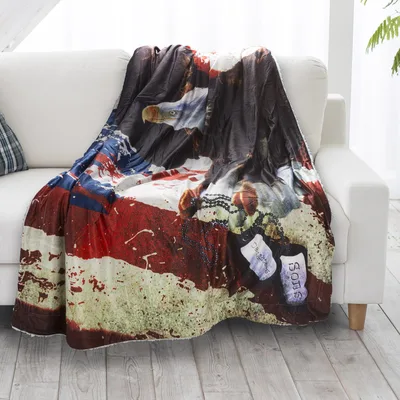 American Flag Eagle with Dog Tags Blanket: Patriotic Bald Eagle Design