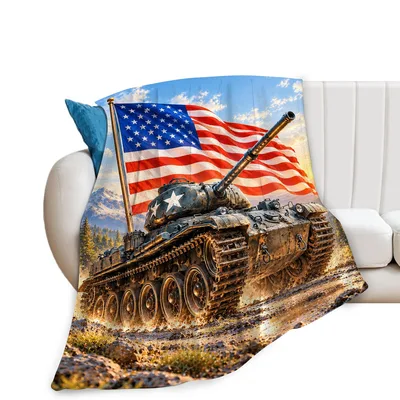 Army Tank American Flag Blanket: Military Vehicle Design