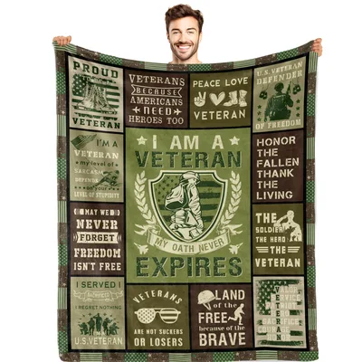 Veteran Patriotic Military Collage Blanket: Oath Never Expires Design