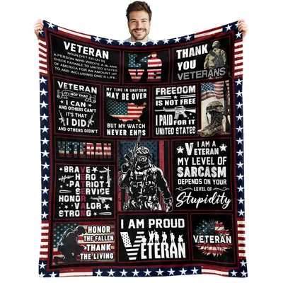 Veteran Honor Flag Collage Blanket featuring patriotic slogans