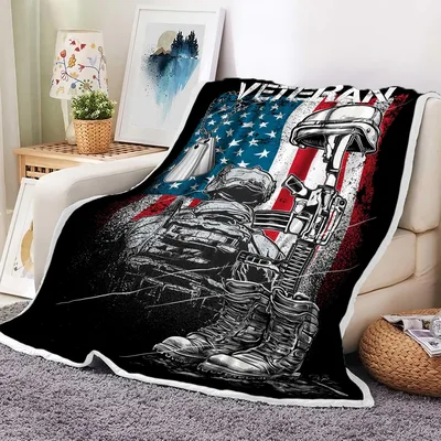 Fallen Soldier Boots Helmet Blanket: Veteran Design with Gear and Flag