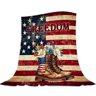 American Flag Boots Blanket featuring vintage combat boots