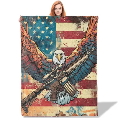 Eagle Rifle American Flag Blanket: Patriotic Eagle with Rifle Design