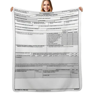 Military Discharge Papers Veteran Blanket: Official DD Form 214 Design