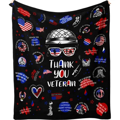 Veteran Thank You Patriotic Blanket featuring bold typography