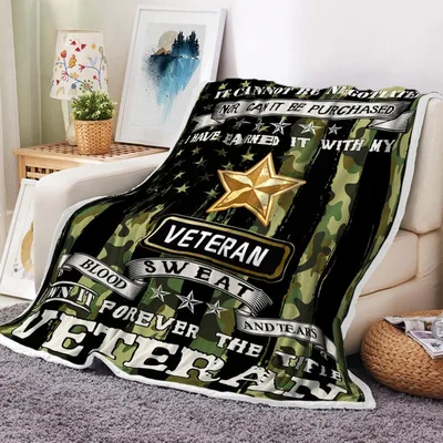 Veteran Camo Flag Blanket: Earned Title Design