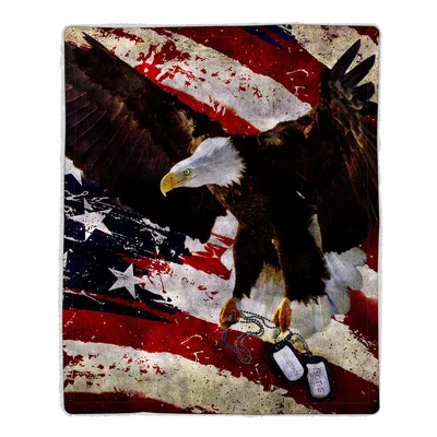 Bald Eagle Flag Blanket featuring a soaring eagle