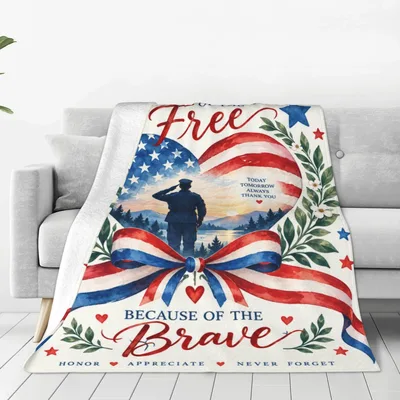 Veteran Salute American Flag Blanket: Free Because of the Brave Design