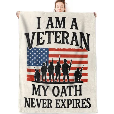 Veteran Soldier Silhouette Flag Blanket: My Oath Never Expires Design