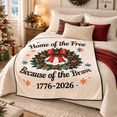 Patriotic Christmas Wreath Blanket: Home of the Free Design