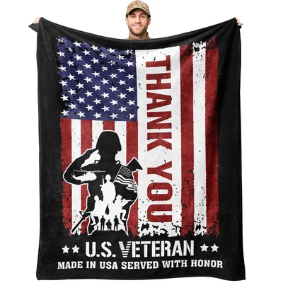 Veteran Thank You Flag Blanket featuring a distressed US flag