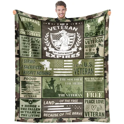 Camo Veteran Patriot Tribute Blanket: Oath Never Expires Design
