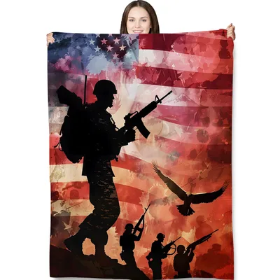 Soldier Silhouette American Flag Blanket: Military Tribute Design