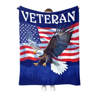 Veteran American Flag Eagle Blanket: Patriotic Design with Bald Eagle