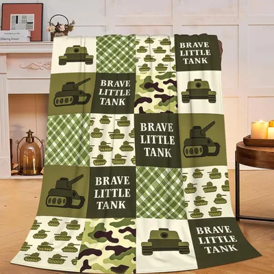 Brave Little Tank Military Blanket featuring camo patches