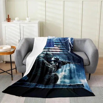 Soldier Silhouette Under American Blanket: Camo Warrior Design