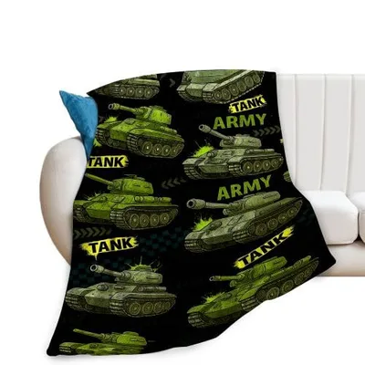 Army Tanks Pattern Blanket: Military Tank Illustration Throw