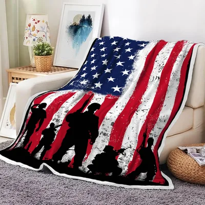 Soldiers Silhouette American Flag Blanket: Military Tribute Design