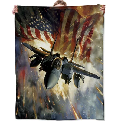 Air Force Fighter Jet Blanket: Patriotic American Flag Art