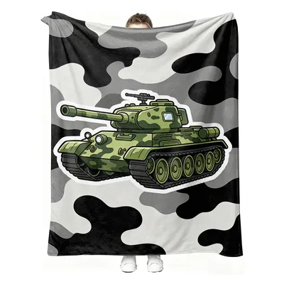 Cartoon Army Tank Camo Blanket: Playful Military Vehicle Design