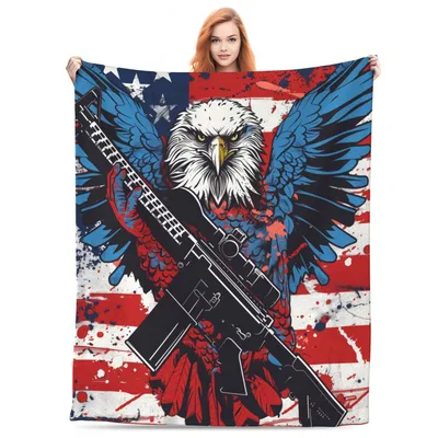Eagle with Rifle American Blanket: Patriotic Bald Eagle Design
