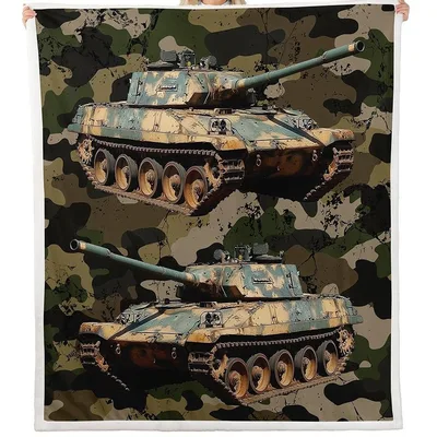 Tanks on Camouflage Pattern Blanket: Vintage Military Tank Art