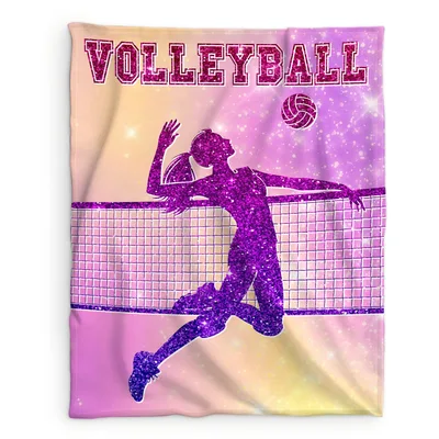 Volleyball Player Blanket: Glitter Spike Design for Fans