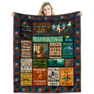 Running Lover Blanket features a retro collage of runner