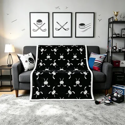 Hockey Fan Blanket: Puck and Stick Pattern for Rink Lovers