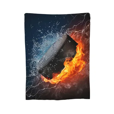 Hockey Puck Fire Ice Blanket: Cool Sport Design for Fans