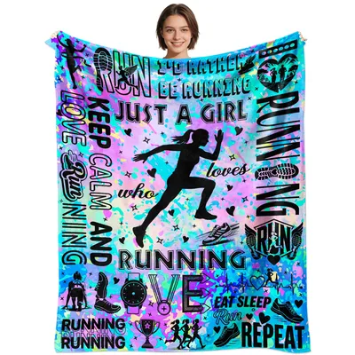 Running Girl Silhouette Blanket for Track and Field Lovers