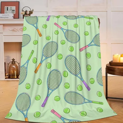 Tennis Rackets Balls Pattern Blanket for Court Lovers