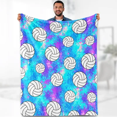 Volleyballs on Blue Tie Blanket: Volleyball Pattern for Athletes