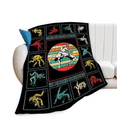 Wrestling Sports Retro Blanket: Vintage Grappling Art Design