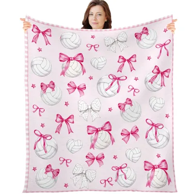 Volleyball Pink Bows Blanket: Coquettish Volleyball Design
