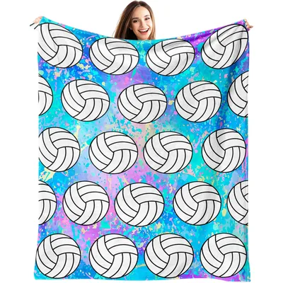 Volleyballs on Blue Splatter Blanket for Court Lovers