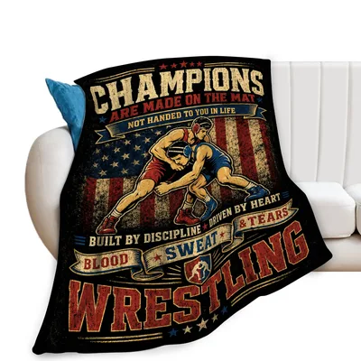 Wrestling Motivational Sports Blanket featuring champions made