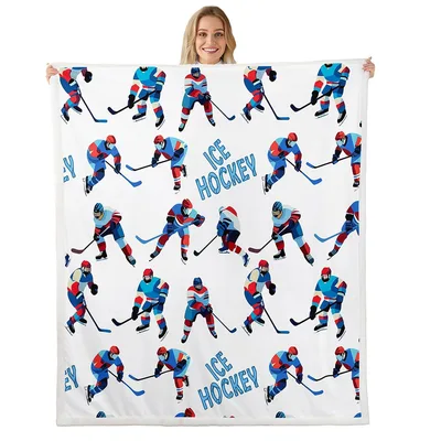 Hockey Players Pattern Blanket: Ice Hockey Player Throw Design