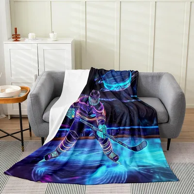 Hockey Player Neon Blanket: Glowing Rink Art for Fans