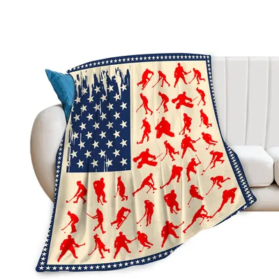 Hockey American Flag Blanket: Patriotic Silhouette Design for Fans
