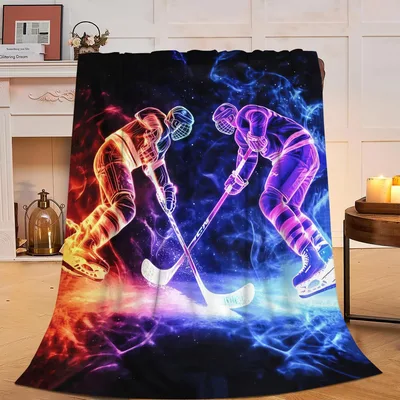 Hockey Players Neon Blanket: Glowing Ice Rivalry Design