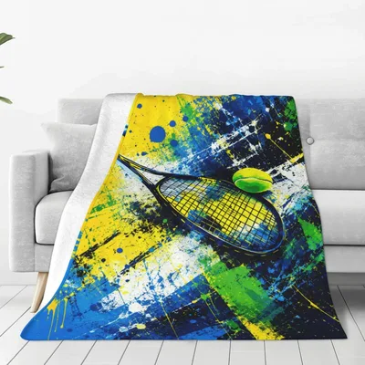 Tennis Racket Art Blanket: Abstract Racket and Ball Design
