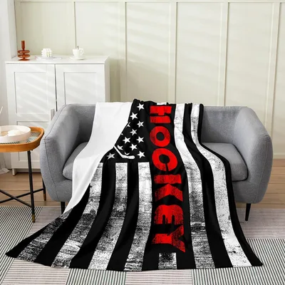 Hockey Flag Stripes Blanket: American Flag Design with Red Lettering