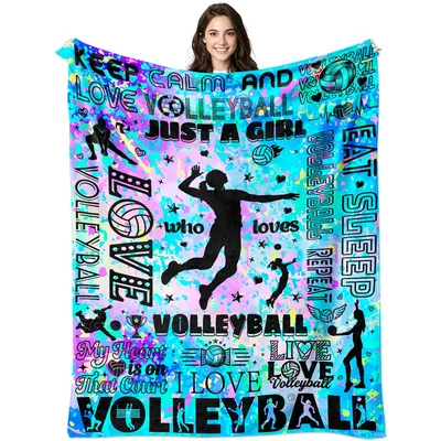 Volleyball Player Silhouette Blanket featuring bold text