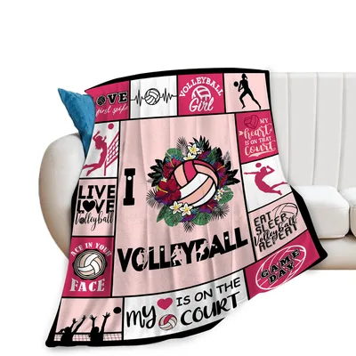 Volleyball Girl Pink Blanket featuring a tropical floral ball